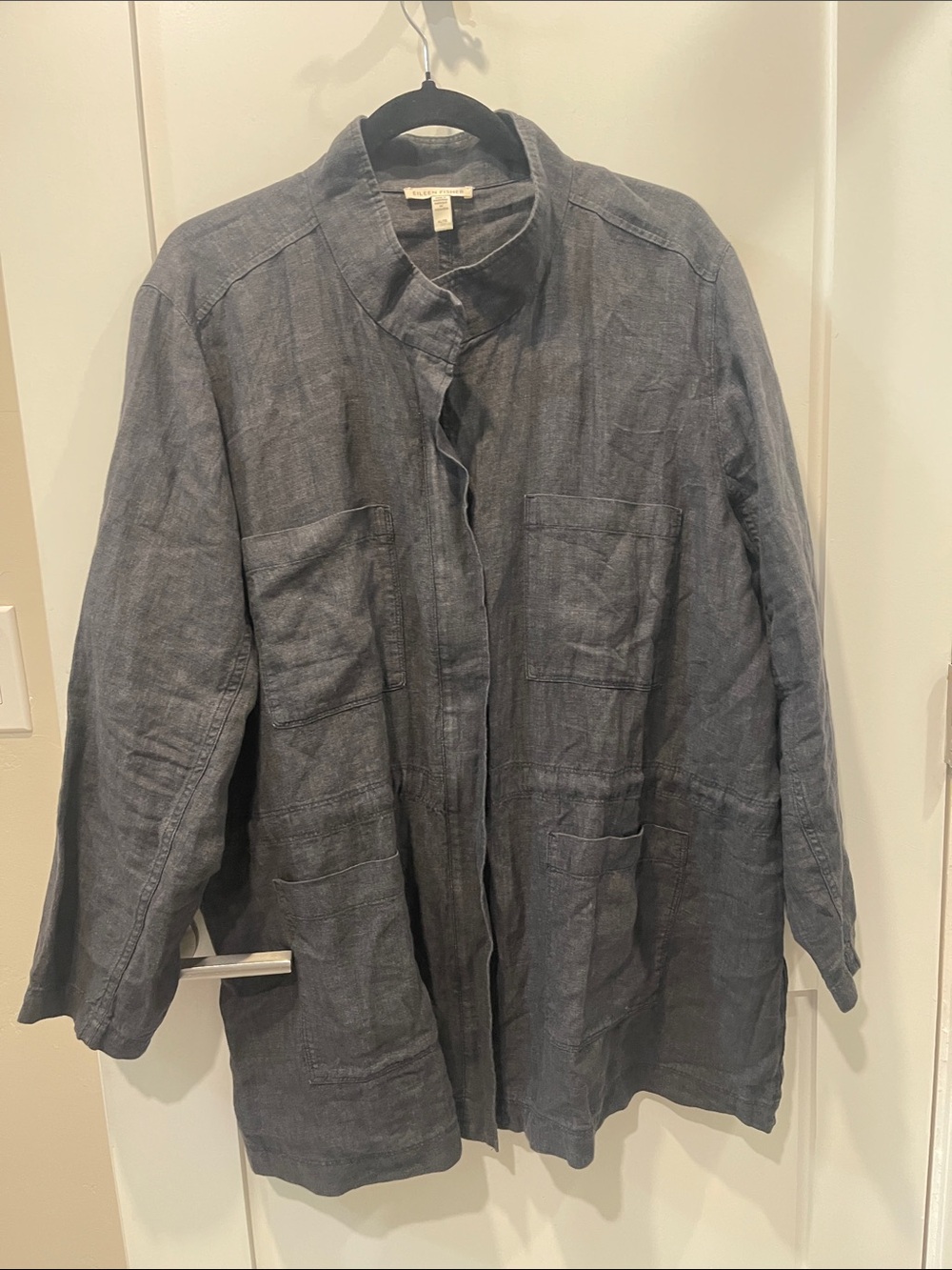 Eileen Fisher Charcoal Linen-Blend Open Front Jacket sz XL